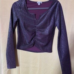 Derek Heart Shimmering Purple Long Sleeve Top